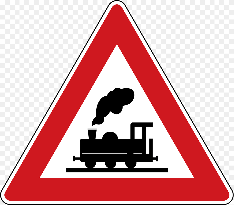 Level Crossing Without Barriers Ahead Sign In Czech Republic Clipart, Symbol, Road Sign, Machine, Wheel Free Transparent Png