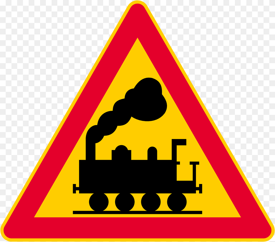 Level Crossing Without Barriers Ahead Sign In Finland Clipart, Symbol, Road Sign Free Transparent Png