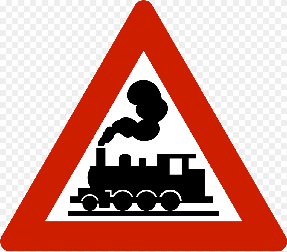Level Crossing Without Barriers Ahead Sign In Norway Clipart, Symbol, Triangle, Road Sign, Dynamite Png
