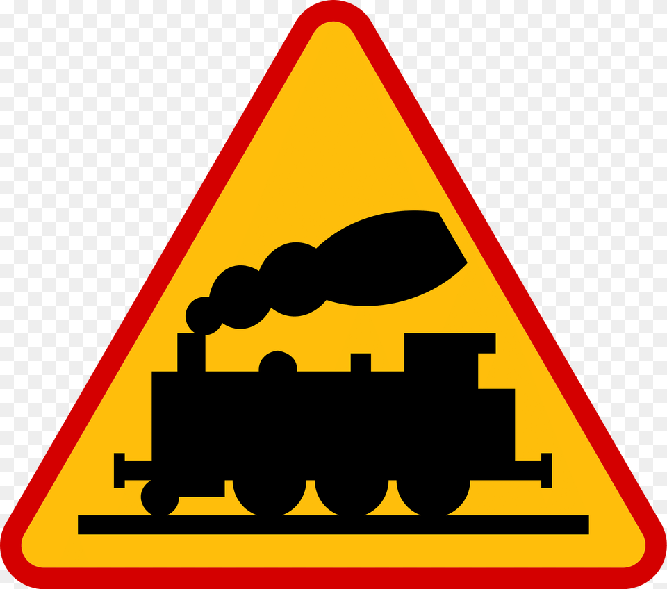 Level Crossing Without Barriers Ahead Sign In Poland Clipart, Symbol, Road Sign, Device, Grass Png