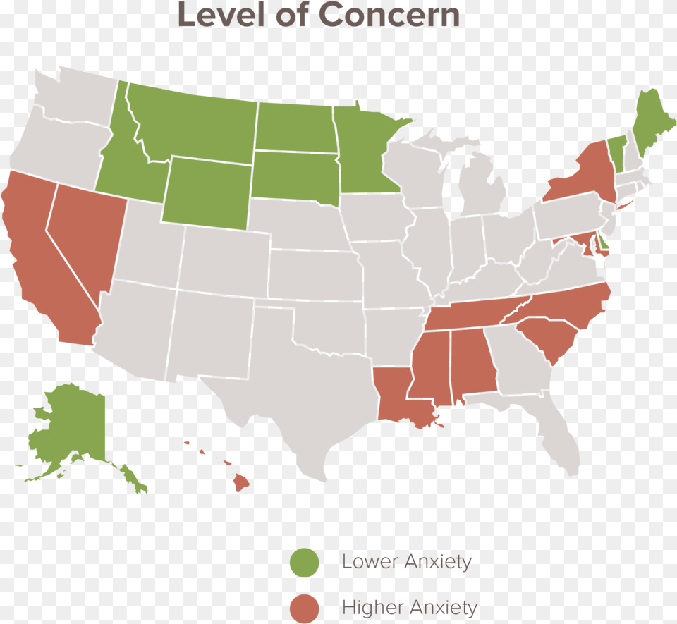 Level Of Concern Across The Us Map Showing Highest Most Asian States In America, Chart, Plot, Atlas, Diagram Png Image