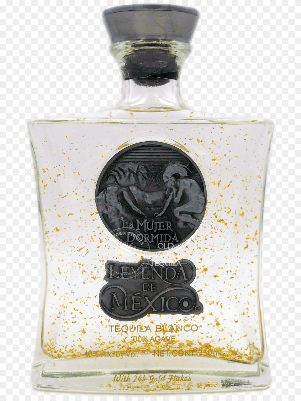 Leyenda De Mexico Blanco Tequila With 24 Gold Flake Perfume, Alcohol, Beverage, Liquor, Bottle Png Image