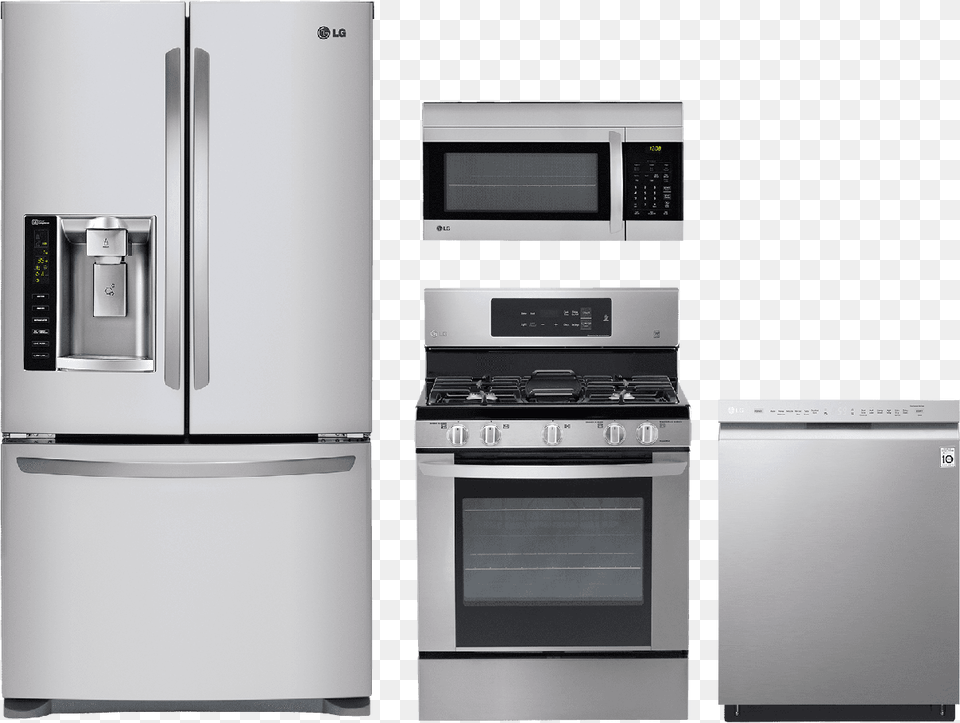 Lg 4 Piece Kitchen Package Stainless Steel Lg French Door Refrigerator Appliance, Device, Electrical Device, Microwave Free Transparent Png