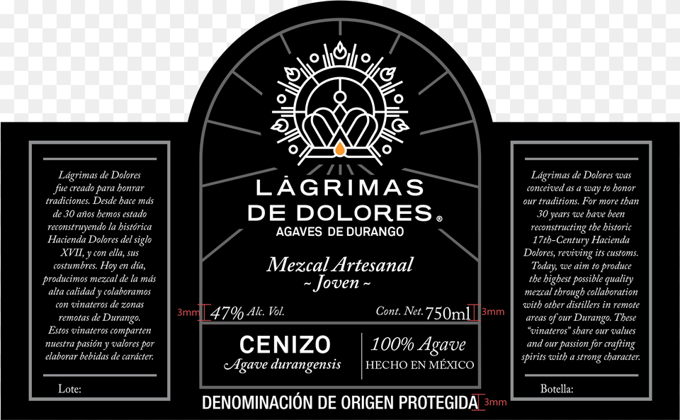 Lgrimas De Dolores Cenizo Mezcal Ancestral Joven Cenizo Lagrimas De Dolores, Advertisement, Poster, Text Png Image