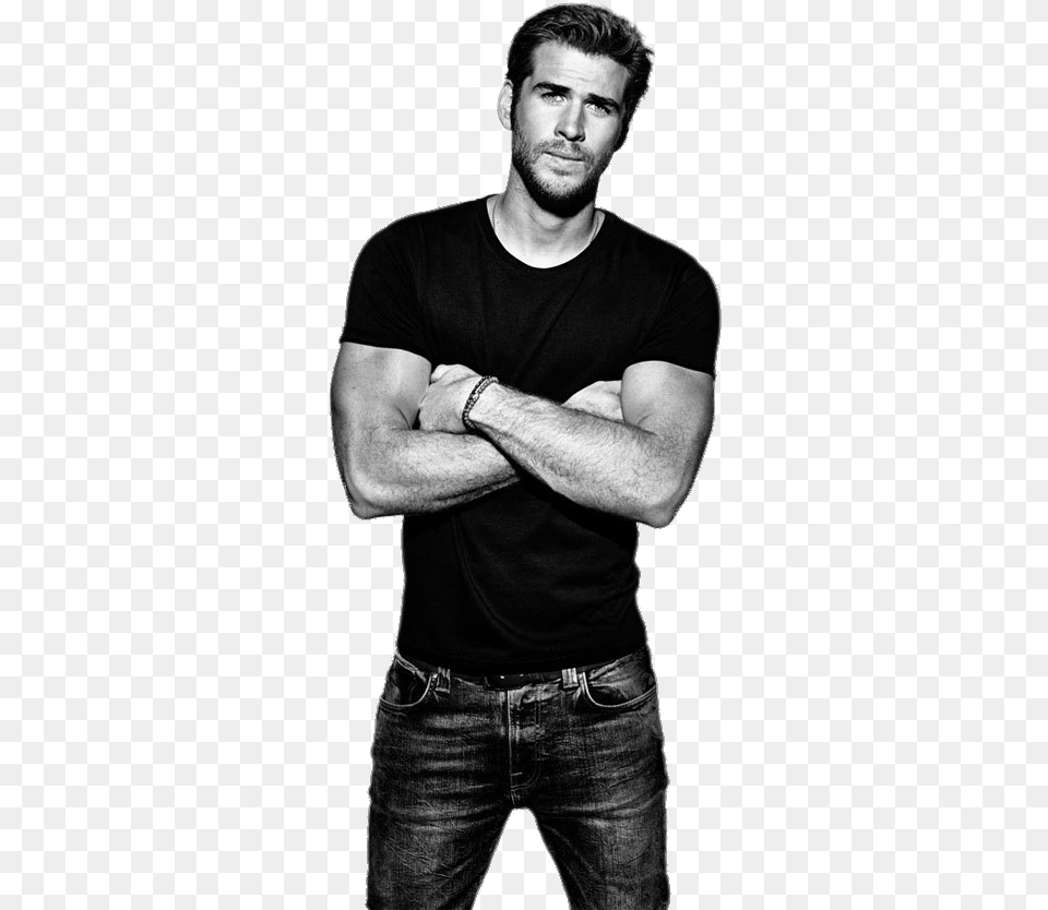 Liam Hemsworth Black And White Liam Hemsworth, T-shirt, Head, Person, Face Free Png