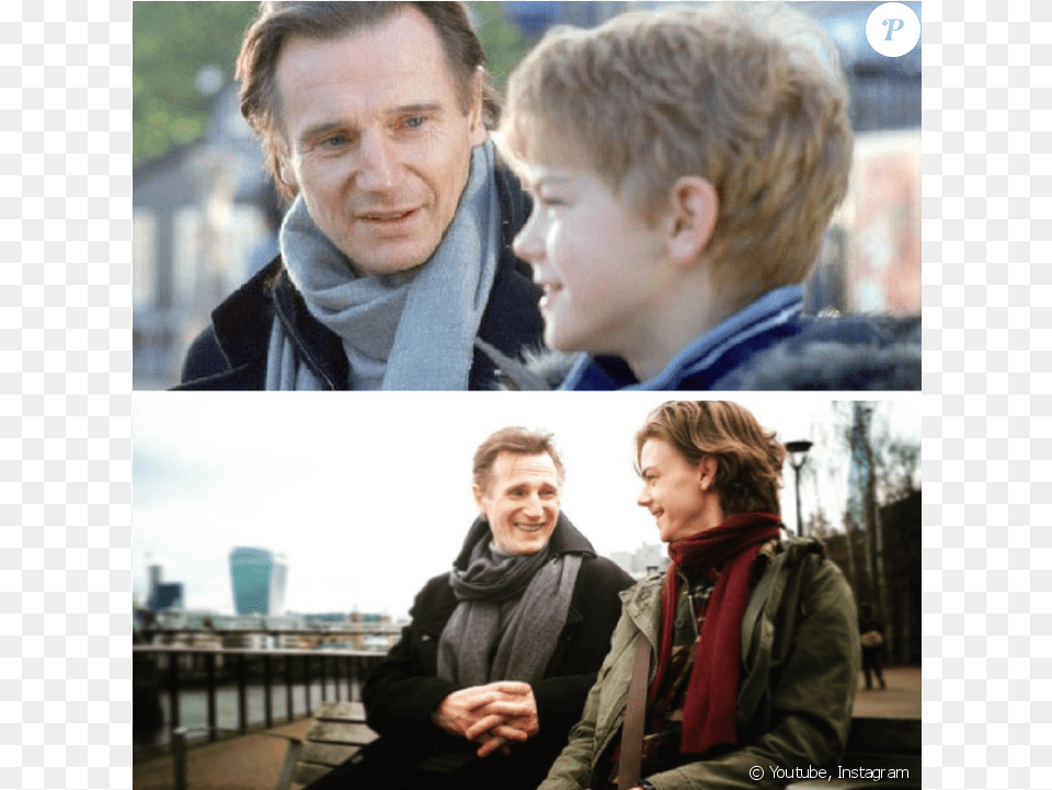 Liam Neeson Et Son Fils De Fiction Thomas Brodie Sangster Love Actually 2 Cast, Adult, Water, Scarf, Portrait Free Transparent Png