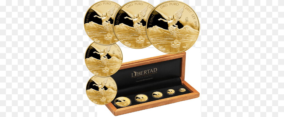 Libertad Gold Proof Set Emkcom 2018 Gold Proof Libertad, Trophy, Gold Medal, Baby, Person Png Image
