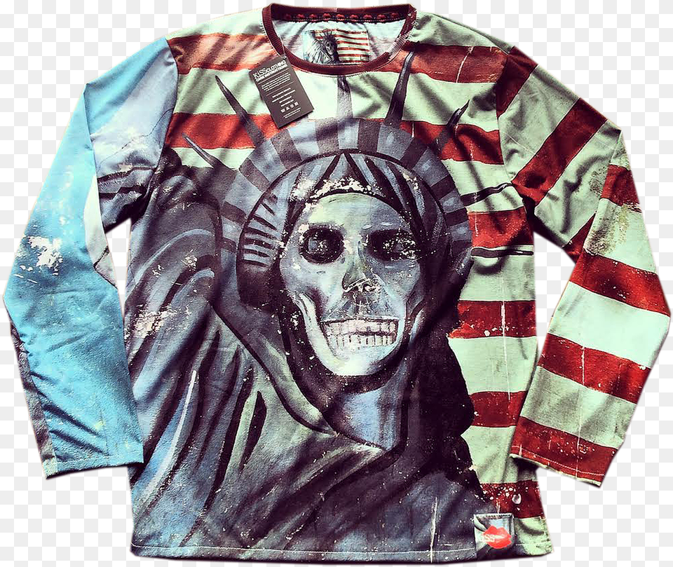 Liberty Skull Kiss Cut Amp Sew Top Statue Of Liberty, T-shirt, Clothing, Long Sleeve, Sleeve Free Transparent Png