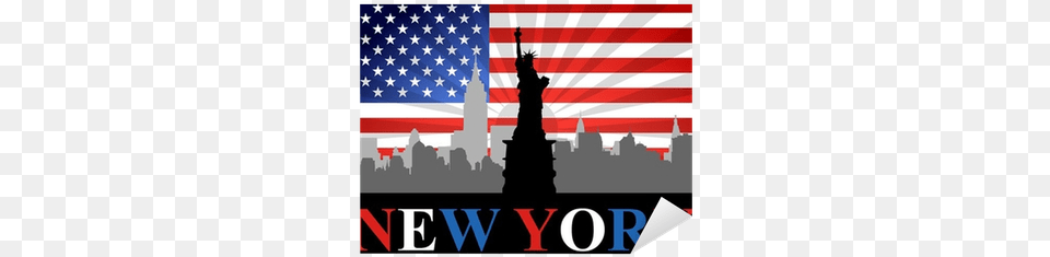 Liberty With New York City And Usa Flag As Background New York City, American Flag, Adult, Bride, Female Free Transparent Png