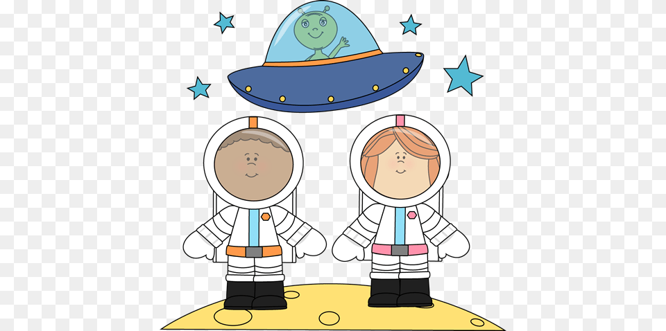 Library Astronauts And Ufo On The Moon Space Astronauts Clip Art, Clothing, Hat, Sun Hat, Baby Png