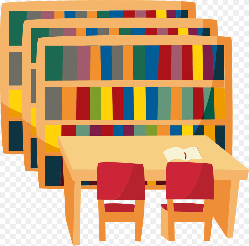Library Bookshelves Table And Chairs Clipart, Chair, Furniture, Dining Table, People Free Png