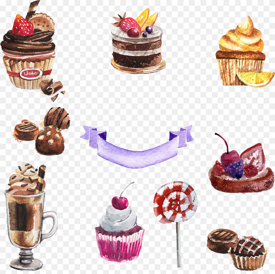Library Download Cupcake Torte Dessert Painting Watercolor Desserts, Cake, Icing, Food, Cream Png Image
