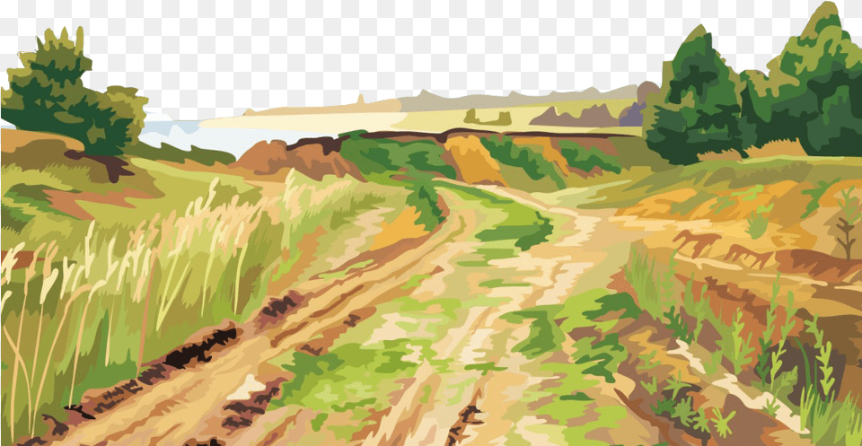 Library Drawing Natural Paint Agriculture Art, Field, Vegetation, Plant, Path Free Png