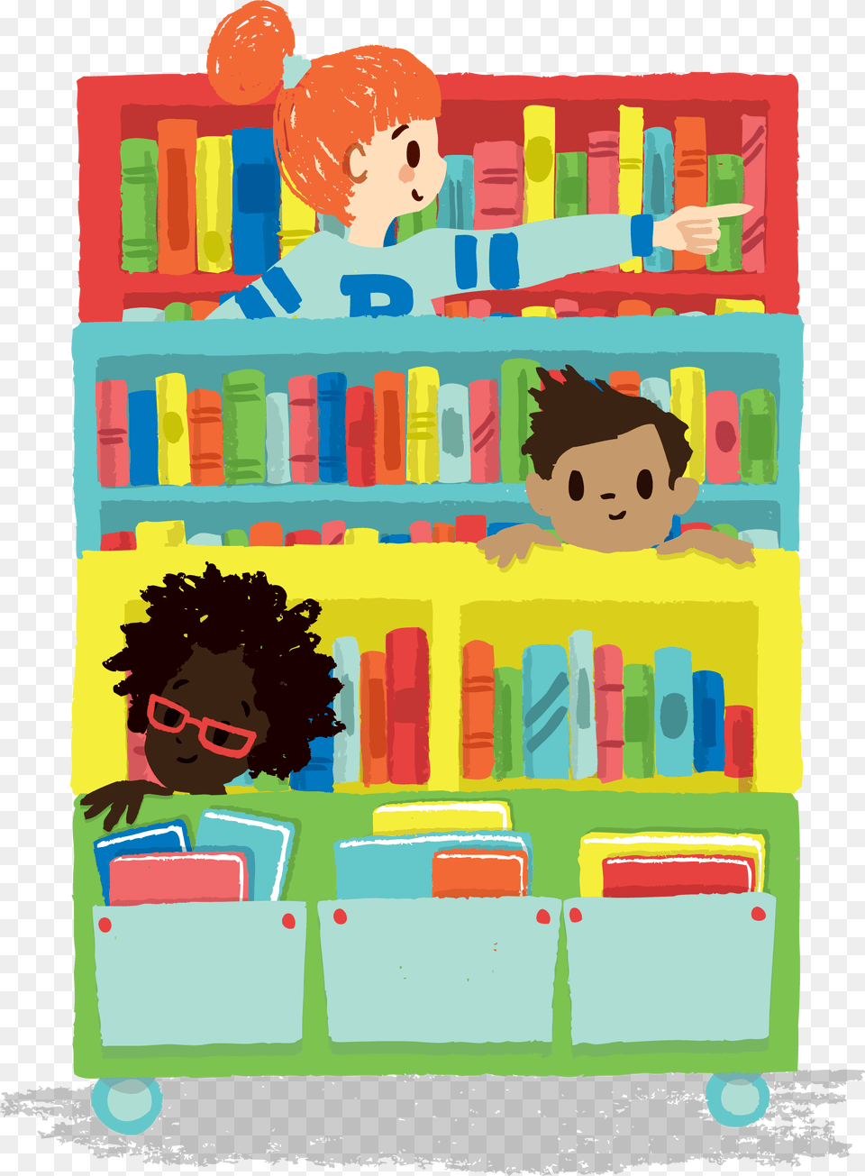 Library Kids Children Library, Furniture, Infant Bed, Girl, Person Free Transparent Png