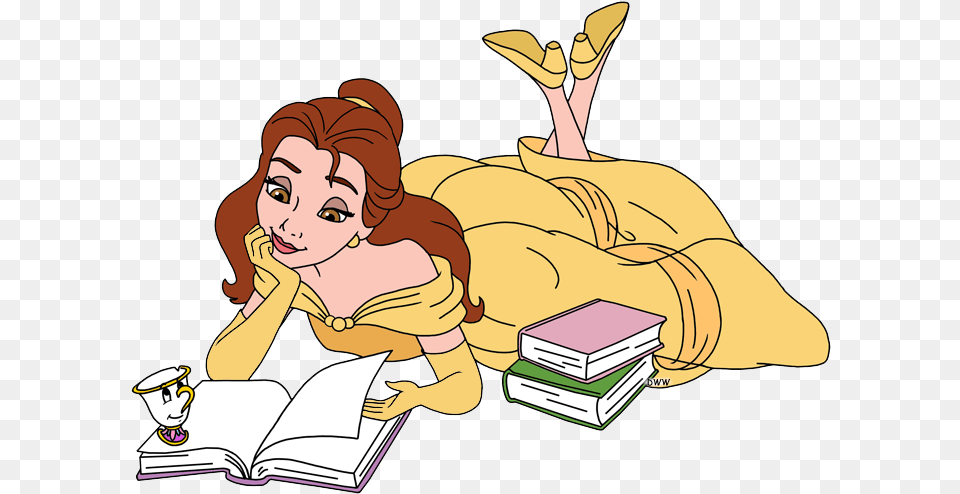 Library Of Belle With Book Picture Belle Reading Clipart, Person, Publication, Face, Head Free Png Download