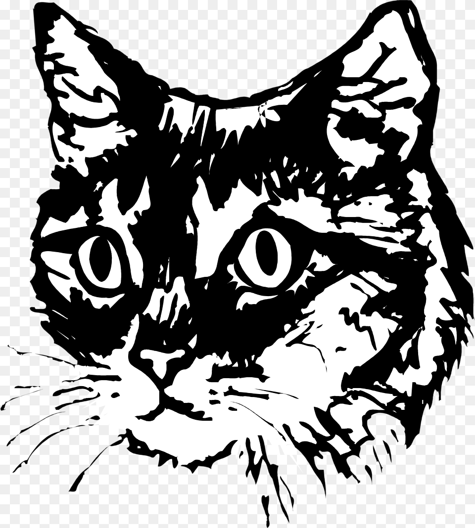 Library Of Cat Face Jpg Black And White Library Transparent Cat Black And White Illustration, Stencil, Person, Baby, Head Free Png