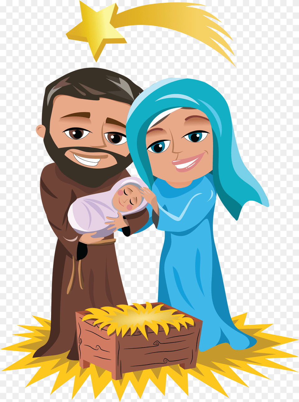 Library Of Christmas Jesus Jpg Free Stock Files Cartoon Mary And Joseph, Adult, Person, Woman, Female Png