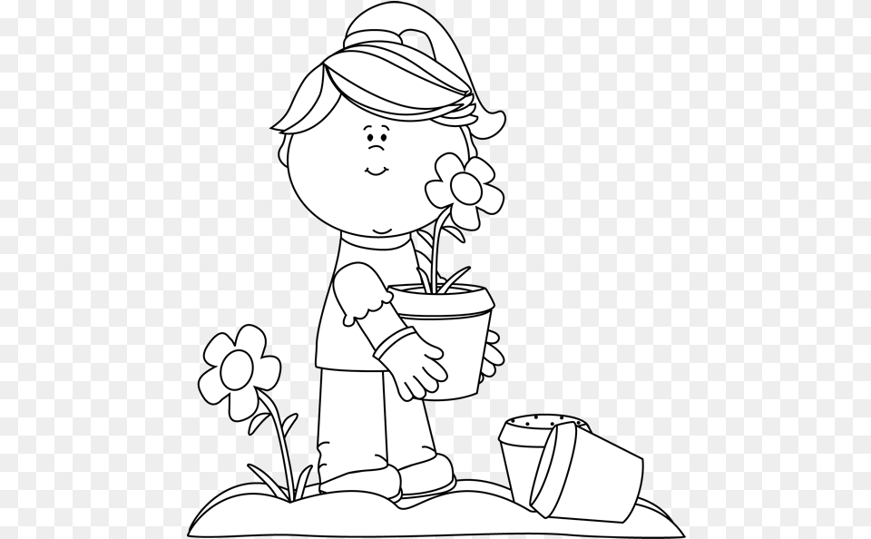 Library Of Flower Girl Clipart Transparent Stock Black And Plant Flowers Clipart Black And White, Baby, Person, Face, Head Png
