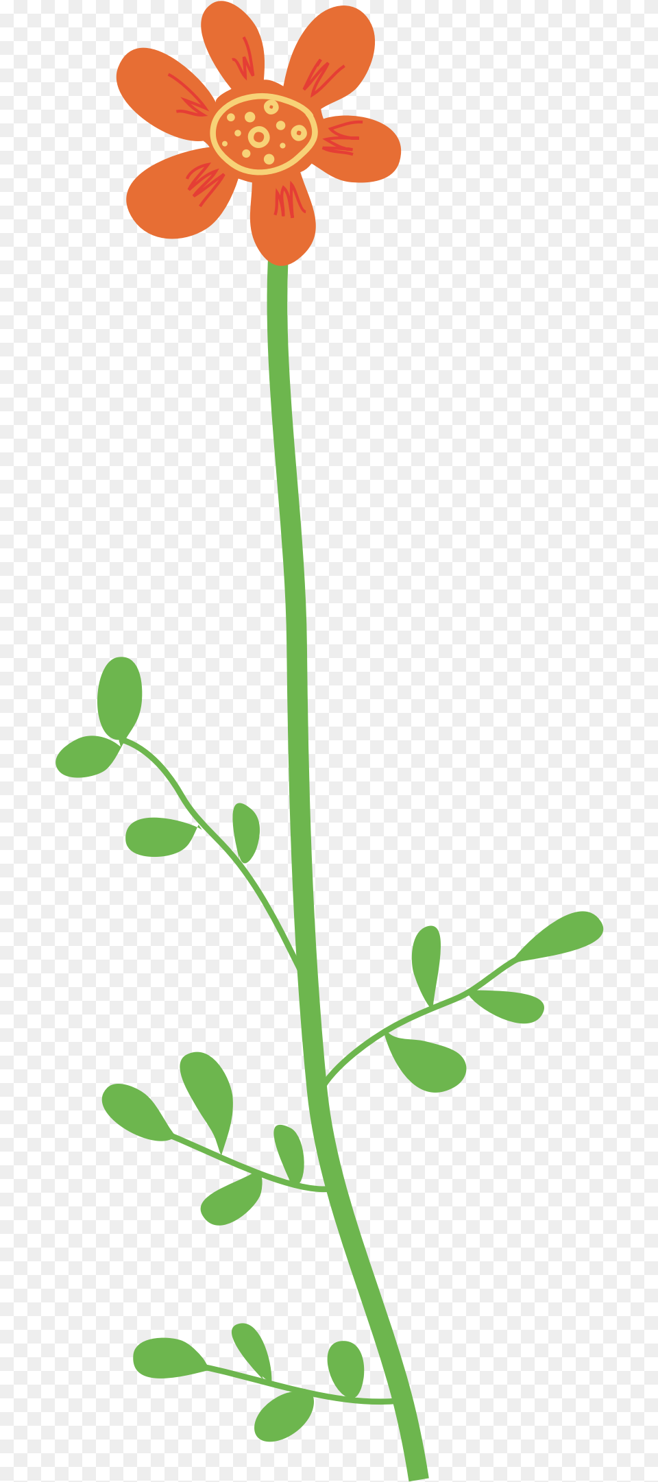 Library Of Flower With Leaves Vector Black And White Long Stem Flower Clipart, Anther, Daisy, Petal, Plant Free Png