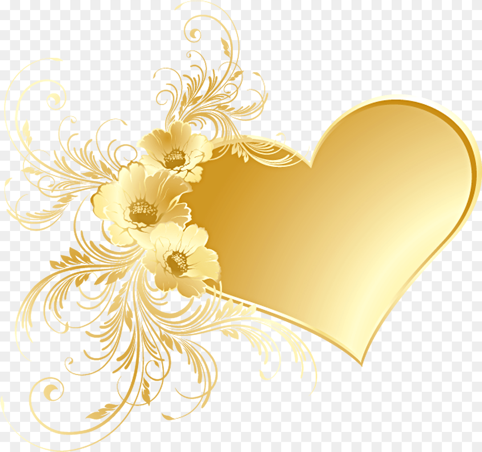 Library Of Gold Heart Gold Heart With Flowers, Art, Floral Design, Pattern, Graphics Free Transparent Png