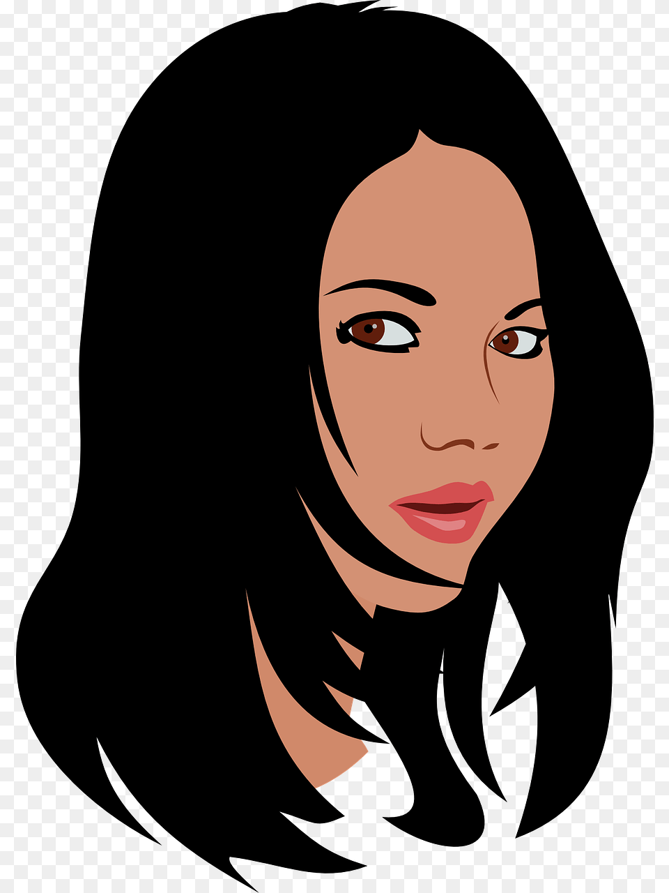 Library Of Long Black Hair Graphic Files Black Hair Woman Clipart, Face, Head, Person, Photography Png Image