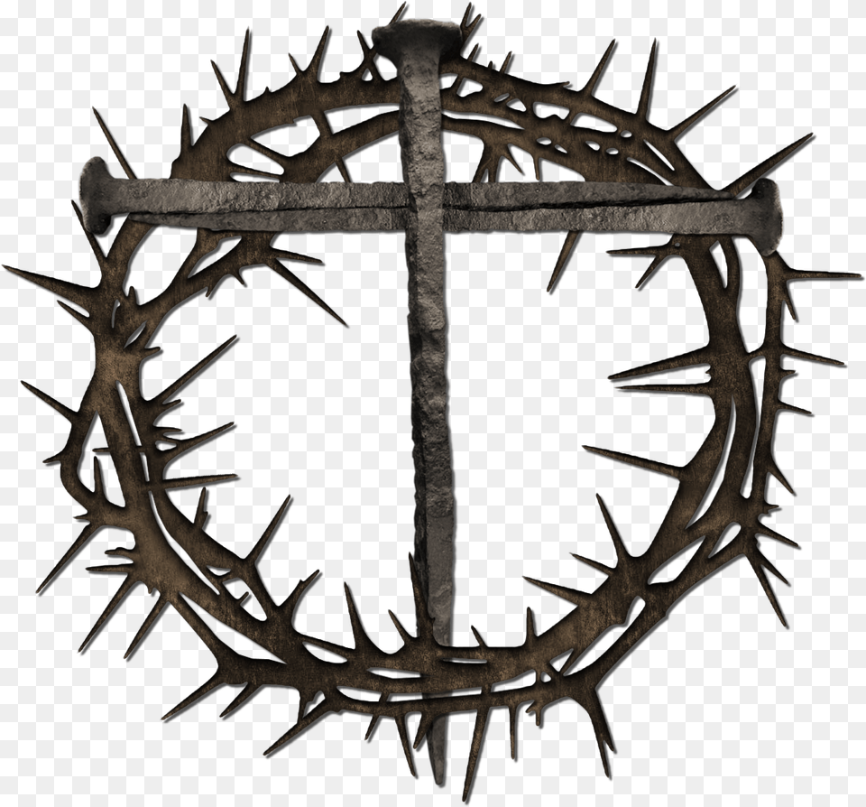 Library Of Nails And Crown Thorns Jpg Royalty Cross And Crown Of Thorns Tattoo, Electronics, Hardware, Symbol, Chandelier Free Png