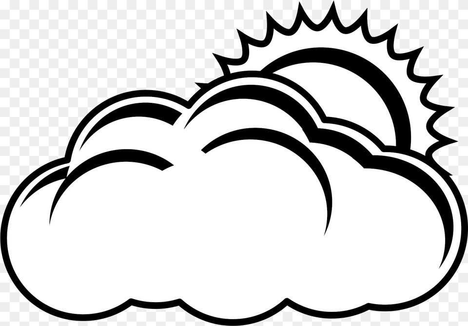 Library Of Sun And Cloud Svg Freeuse Download Black Sun And Cloud Black And White Clipart, Stencil Png Image