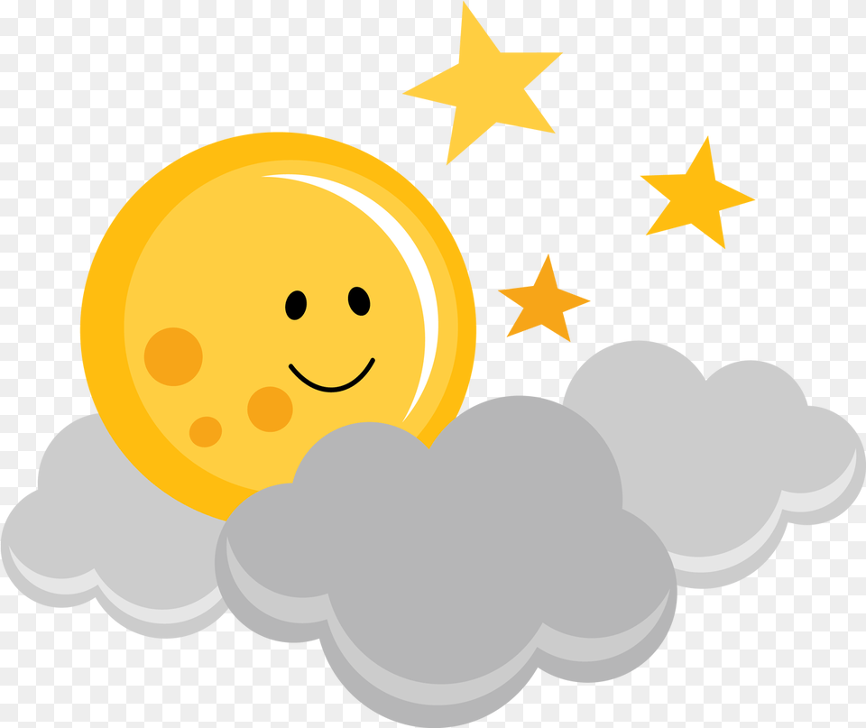 Library Of Sun Peeking Through Clouds Jpg Files Cute Moon Cartoon, Night, Outdoors, Nature, Star Symbol Free Png Download