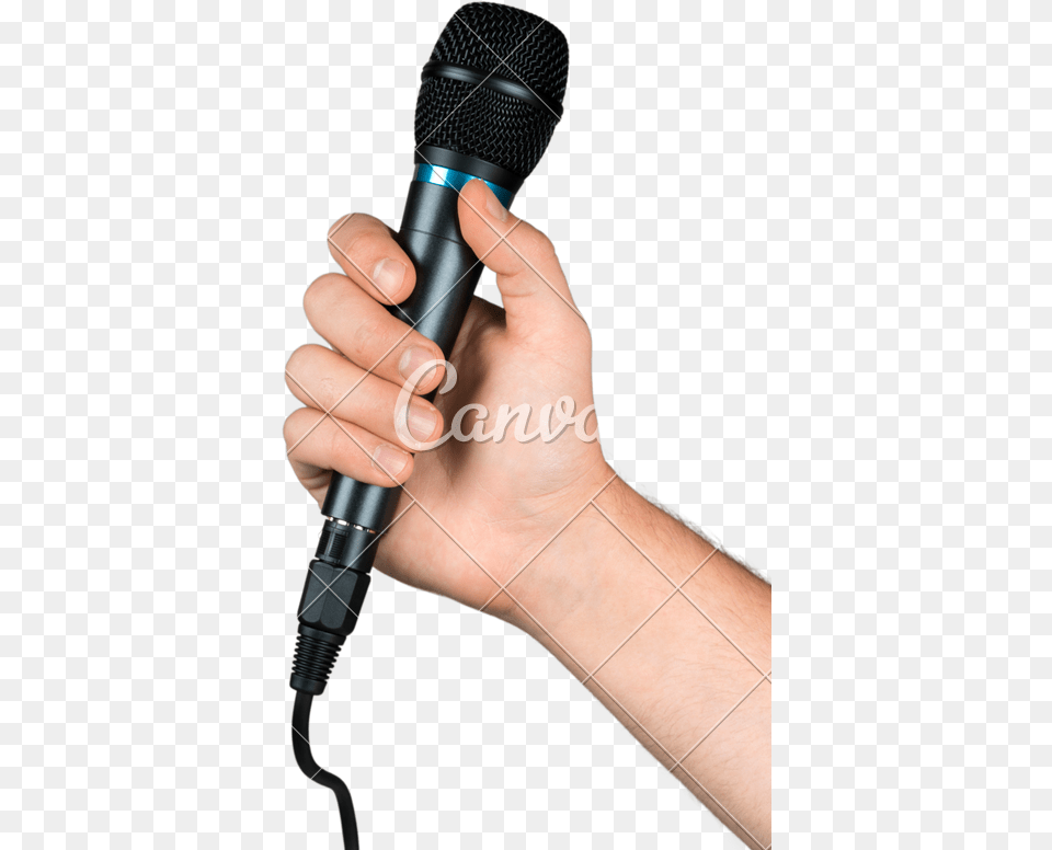 Library Of Womans Hand Holding Mic Banner Black And White Hand Holding A Microphone Transparent, Electrical Device, Adult, Female, Person Free Png Download