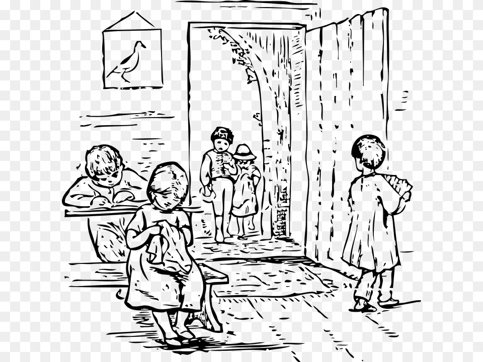 Library School Children Reading Home Guest Late For School, Gray Free Transparent Png
