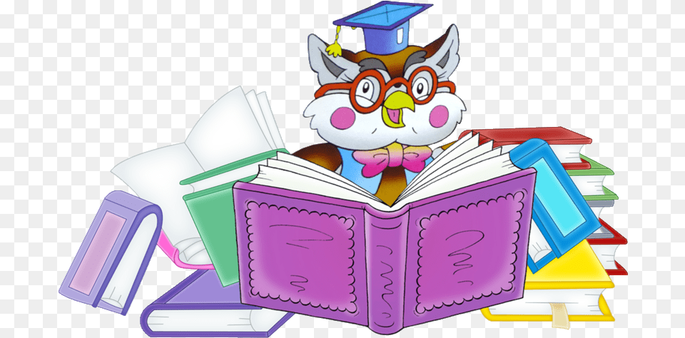 Library Transparent Funny Files Cartoon Owl Teacher School, Book, Publication Png