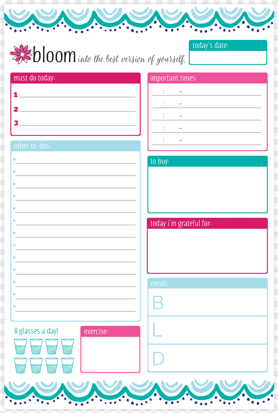 Lifestyle Watercolor Aztec Bloom Daily Planners Teal Daily Planning System Pad, Page, Text Free Png Download