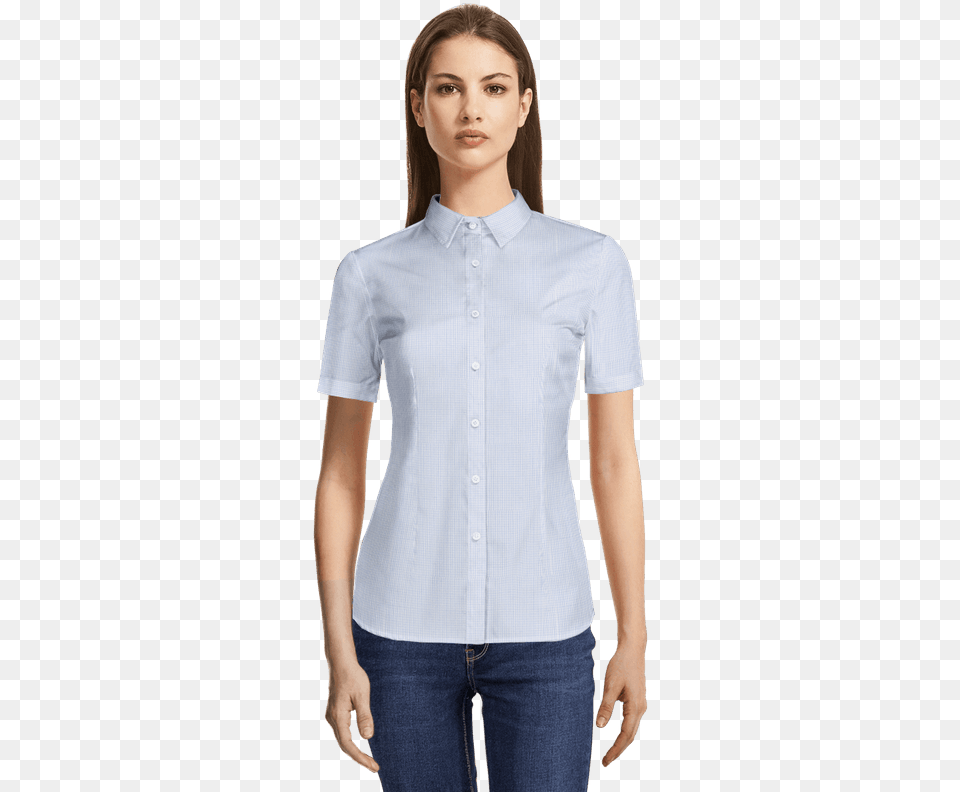 Light Blue Checked Short Sleeved Dobby Dress Shirt Womens Button Up Shirts No Collar, Blouse, Clothing, Shorts Free Transparent Png