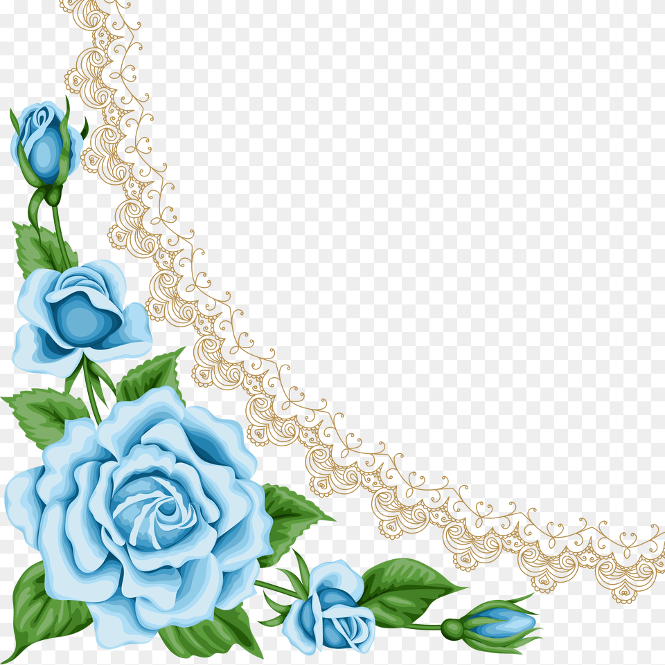 Light Blue Rose Border Transparent Blue Flower Border, Art, Graphics, Pattern, Plant Png Image
