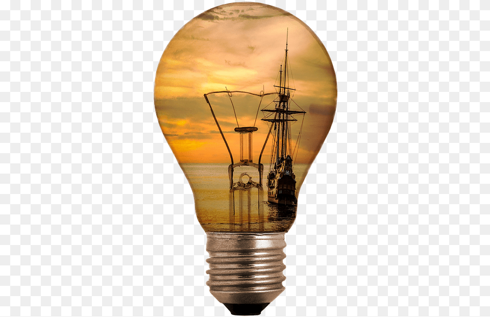 Light Bulb Ship Sea Sunset Abendstimmung Sunlight Electricity Bulb, Boat, Transportation, Vehicle, Lightbulb Png Image