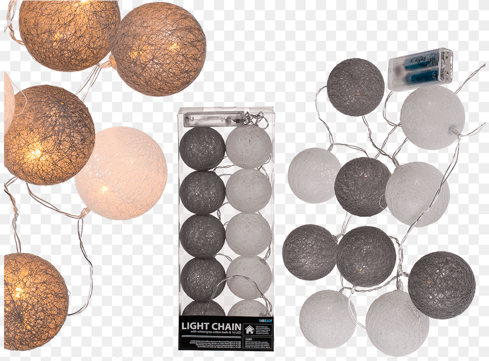 Light Chain With Whitegrey Cotton Balls U0026 10 Led Out Of, Lighting, Sphere, Lamp, Nature Free Png Download