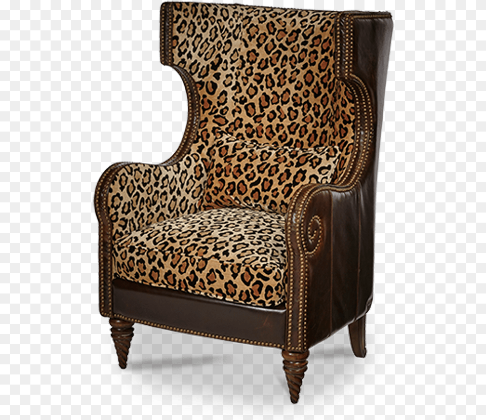 Light Espresso Finish Brown Leather Leopard Print Fabric Leopard Chair, Furniture, Armchair Free Png