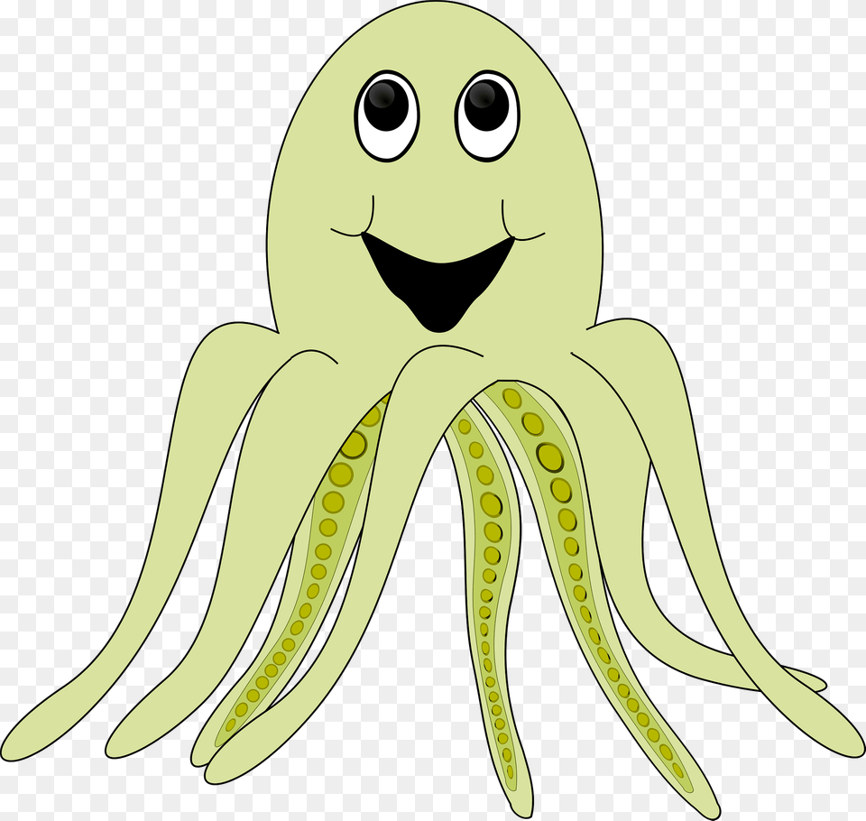 Light Green Octopus With Big Smile Clipart, Animal, Sea Life, Fish, Shark Free Transparent Png