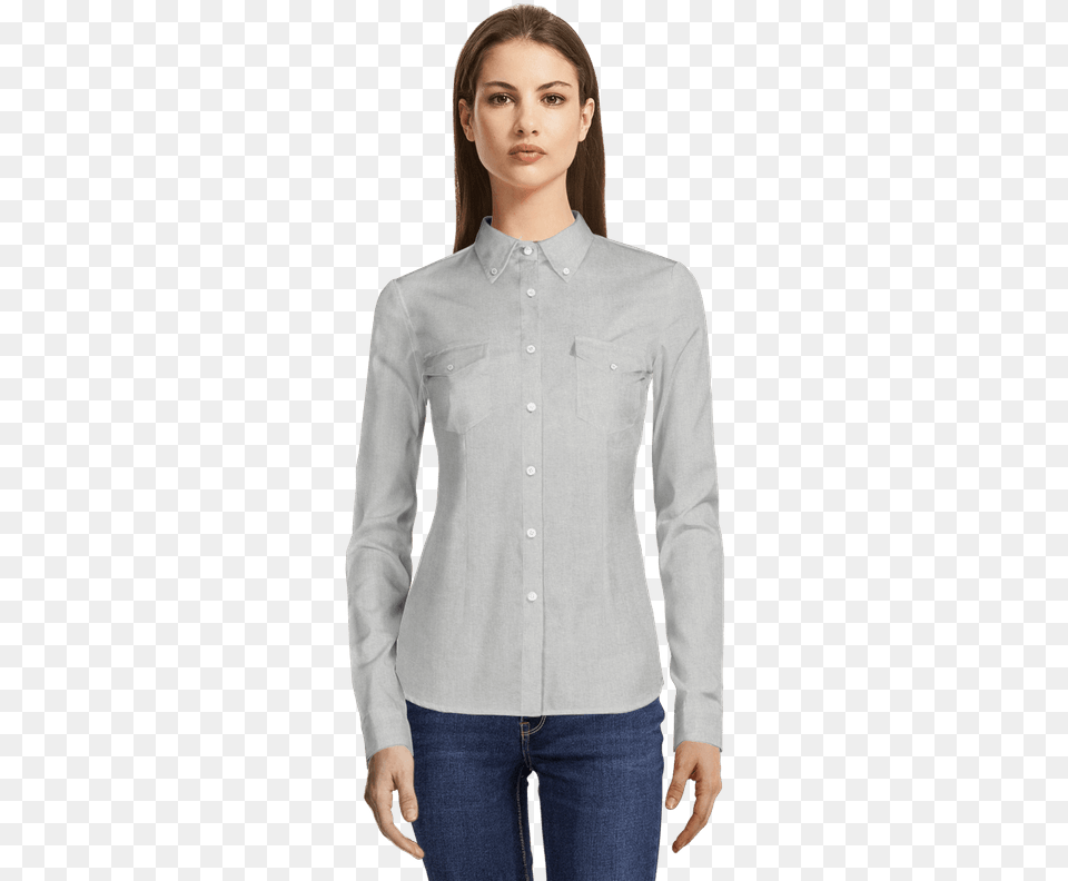 Light Grey Button Down Oxford Shirt With Pockets Camisa De Vestir Manga Corta, Blouse, Clothing, Sleeve, Long Sleeve Png