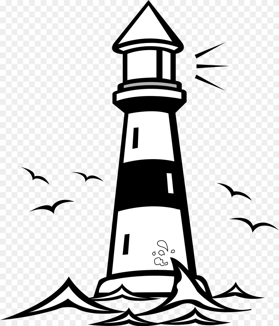 Light House Black And White Lighthouse Clipart Black And White, Stencil, Architecture, Building, Tower Png