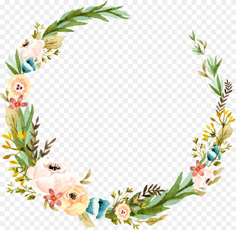 Light Pastel Flowers Hand Painted Garland Decorative Acuarela Corona De Flores Tumblr, Art, Floral Design, Graphics, Pattern Free Png Download