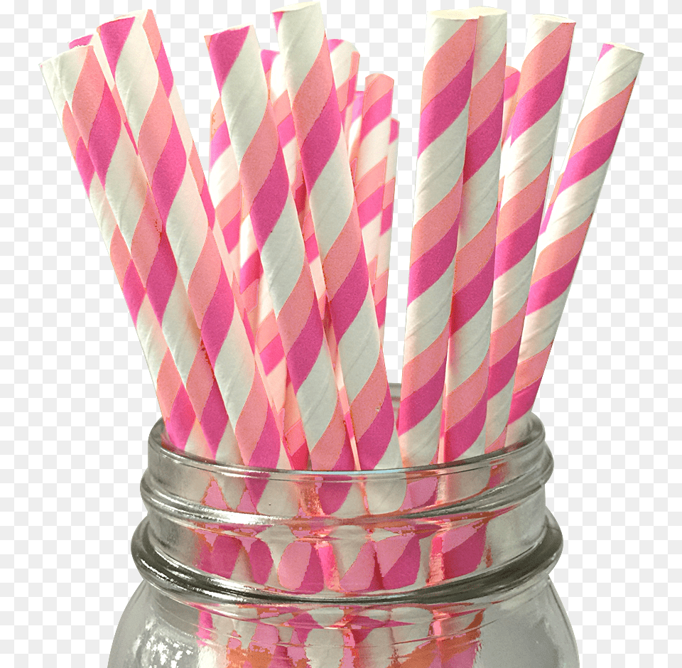 Light Pink And Hot Pink Striped 25pc Paper Straws Paper Straws, Jar, Food, Sweets Free Png Download