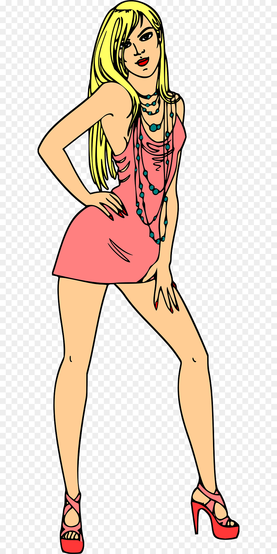 Light Skin Blond Woman In Short Pink Dress Clipart, Shoe, Clothing, Footwear, Accessories Free Png
