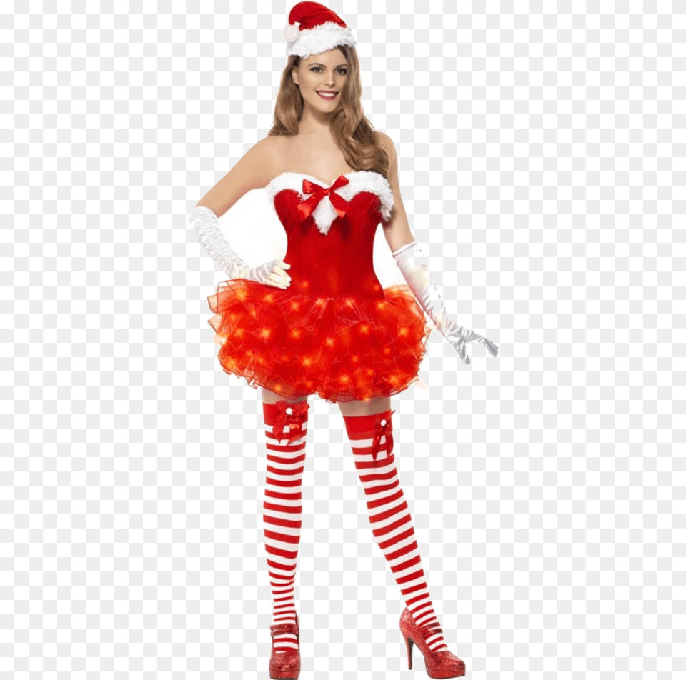 Light Up Sexy Santa Costume Ladies Womens Clothing, Person, Adult, Woman Free Png Download