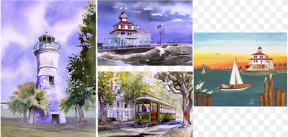 Lighthouse, Vehicle, Transportation, Boat, Collage Free Png
