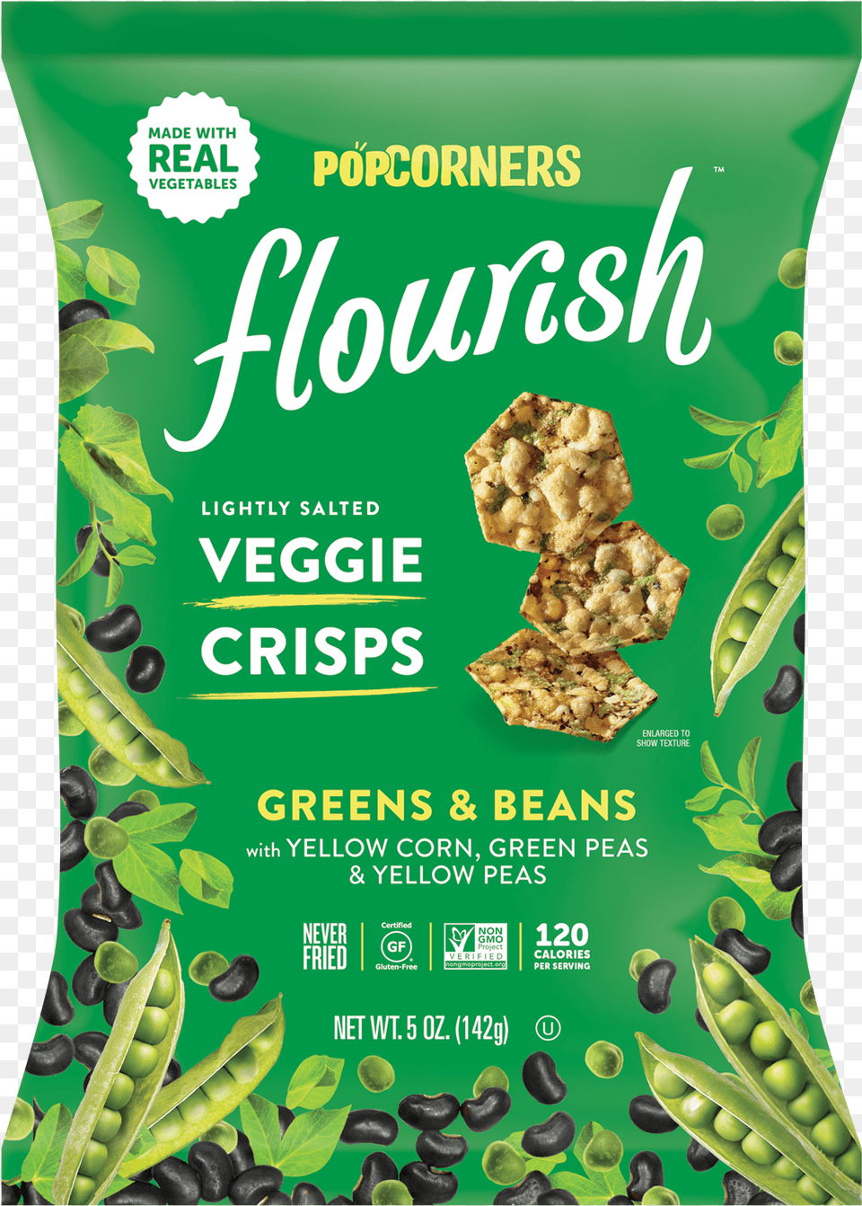 Lightly Salted Greens Amp Beans With Yellow Corn Green Popcorners Veggie Crisps, Food, Produce, Pea, Plant Free Png
