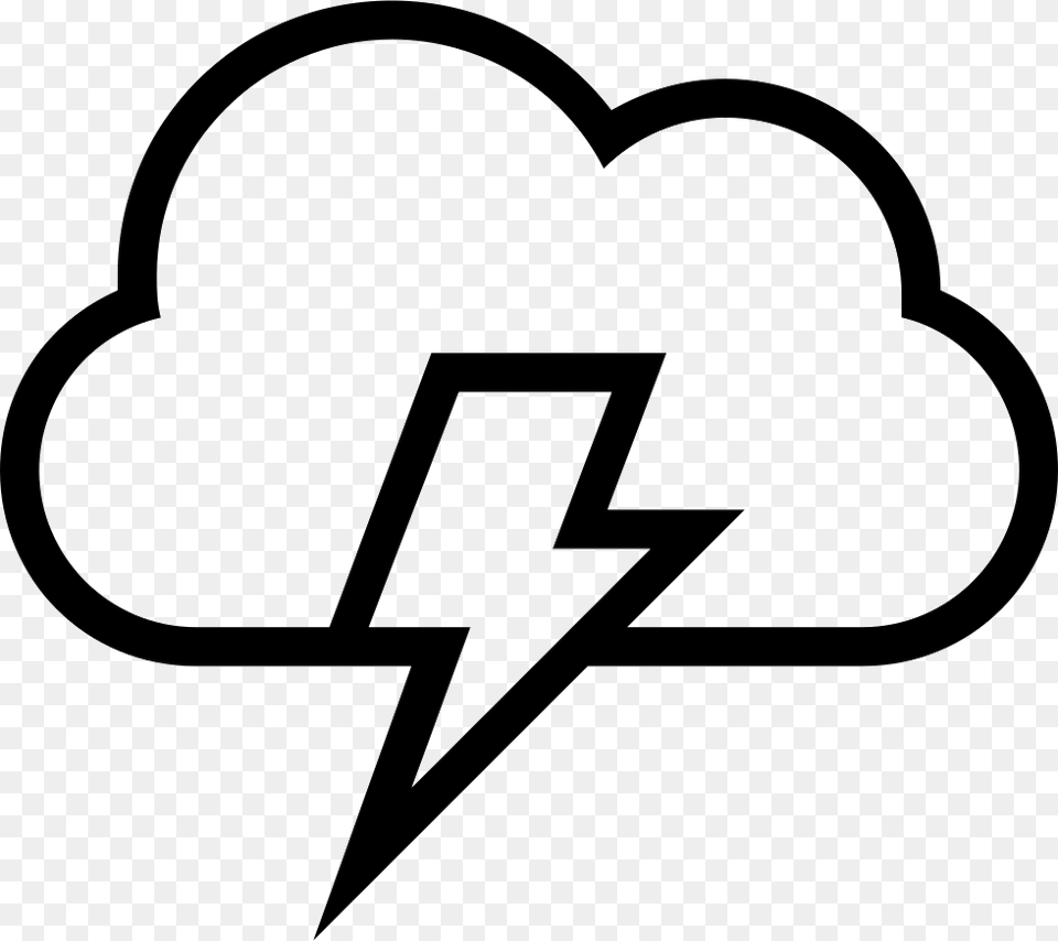 Lightning Bolt On A Cloud Stroke Weather Symbol Cloud With Lightning Bolt, Stencil, Logo, Text Free Png Download