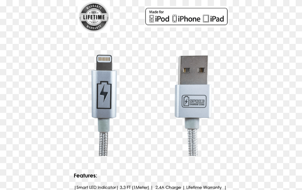 Lightning Charge Amp Sync Cable Apple Mfi Certified Liger Apple Certified Usb Sync, Adapter, Electronics Png Image