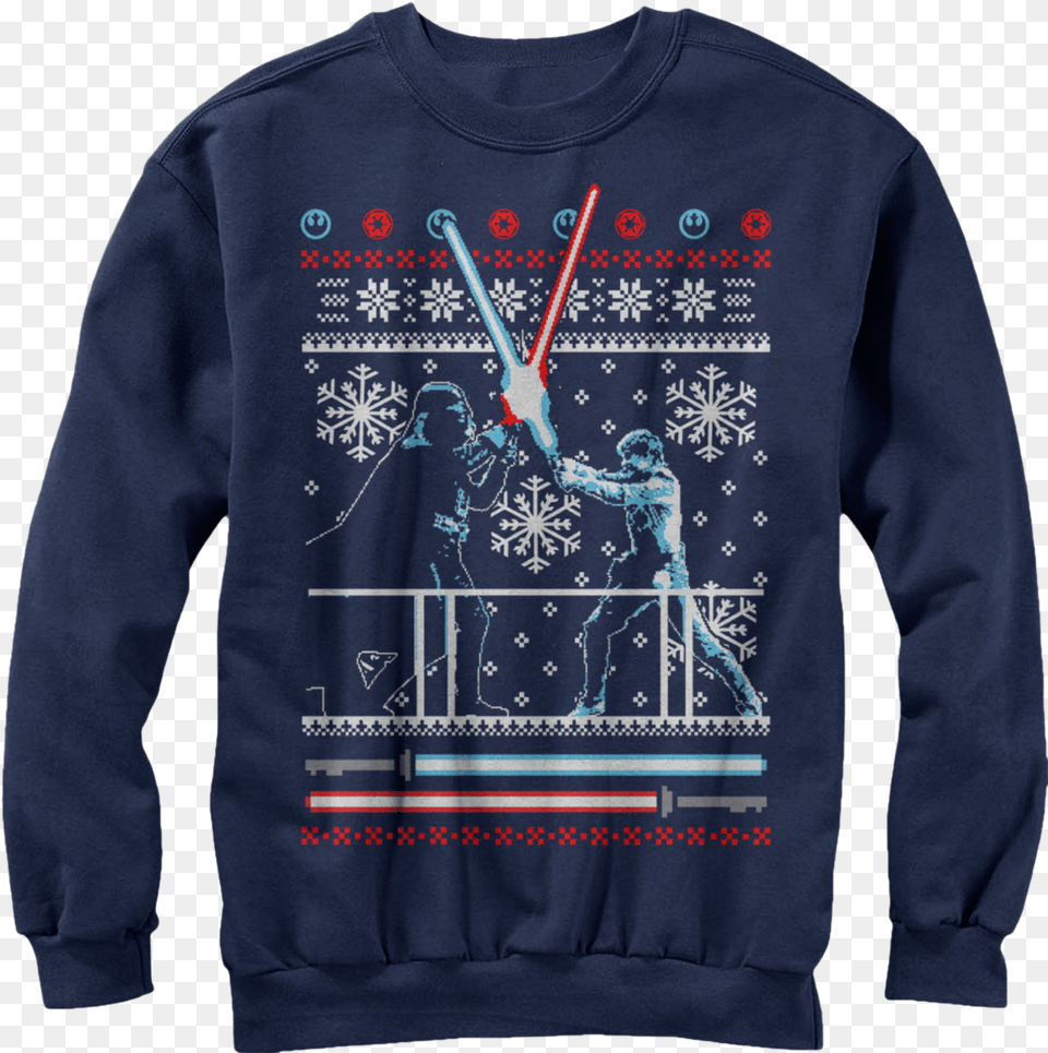 Lightsaber Duel Faux Ugly Christmas Sweater Christmas Star Wars Shirts, Clothing, Hoodie, Knitwear, Sweatshirt Png Image