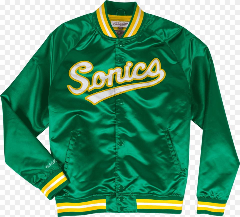 Lightweight Satin Jacket Seattle Supersonics Jacket Mitchell And Ness, Clothing, Coat, Shirt Png Image